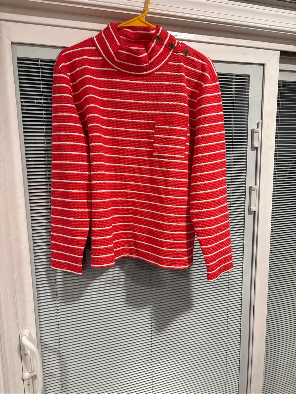 Talbots orange and White Striped Button-Shoulder Turtleneck Sweater
